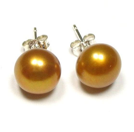 7-8mm Genuine AAA Brown Pearl Earring Studs in 925 Sterling Silver