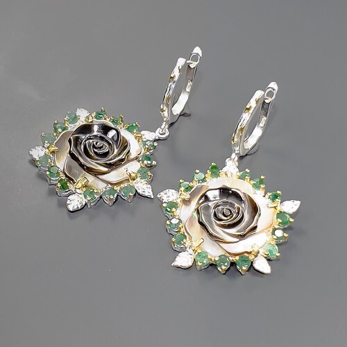 Natural gems  Not Enhanced Shell Earrings 925 Sterling Silver /E98540