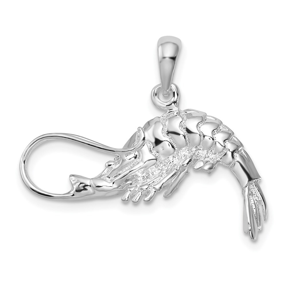 Sterling Silver Rhodium-Plated Polished 3D Shrimp Pendant 3.33gm L-22.5 mm