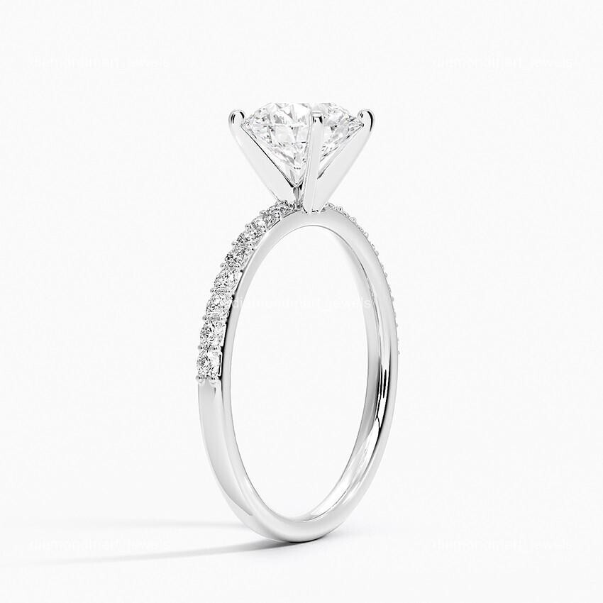 Diamond 10K Solid White Gold Handcrafted Solitaire with Accents April Prong Ring