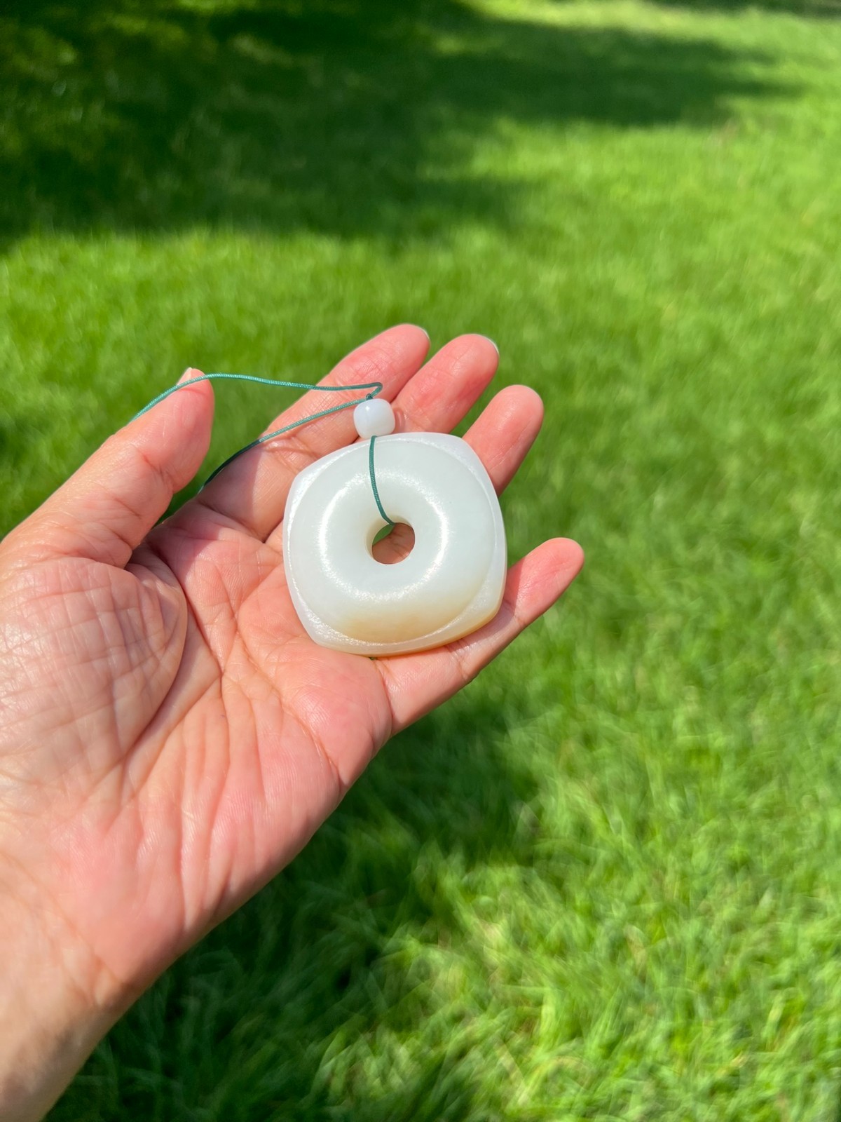 High-Quality White Nephrite Jade Square Buckle 四方扣 Handplayer / Pendant H82 a