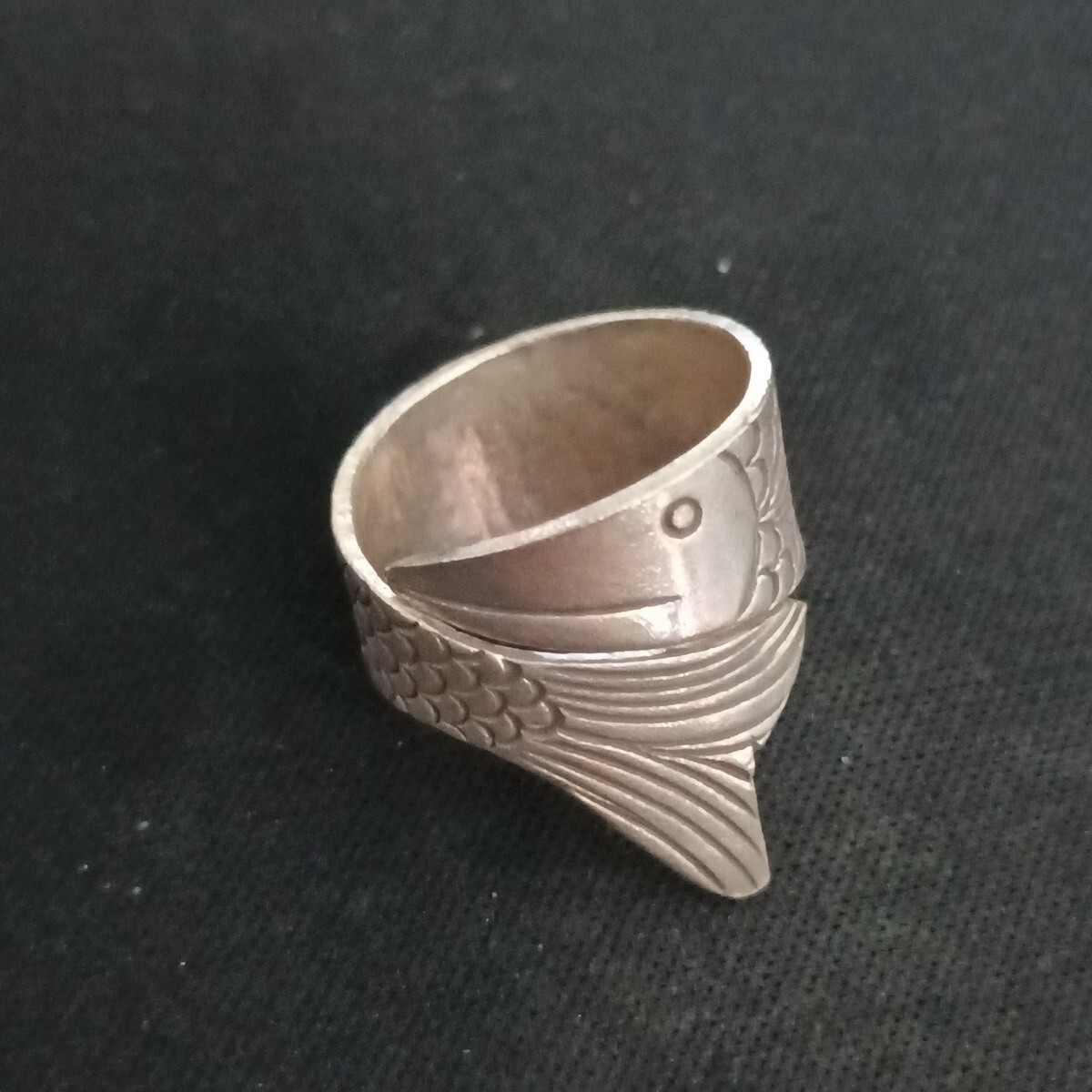 FINE SOLID SILVER RING FIXED SIZE VINTAGE 7g FISH WRAP BAND #RR064