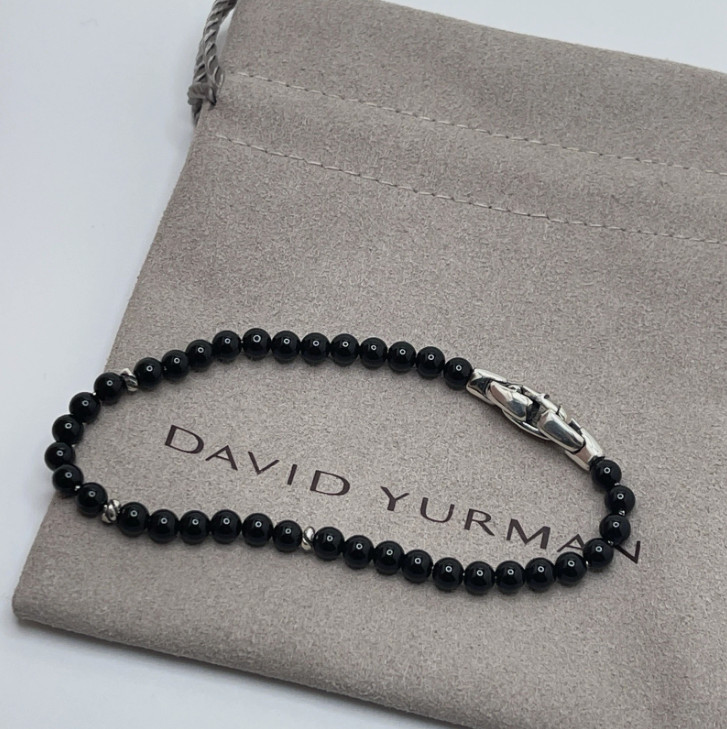 David Yurman 925 Sterling Silver Black Onyx Bijoux Spiritual Bead Bracelet 7.5″