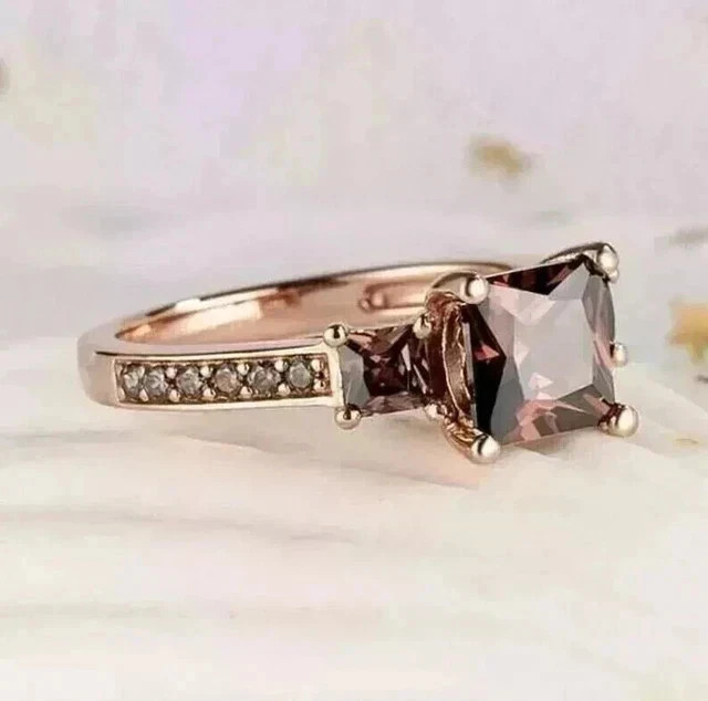 Lab-Created Brown Chocolate 2Ct Princess Cut Wadding Ring 14K Rose Gold Plated
