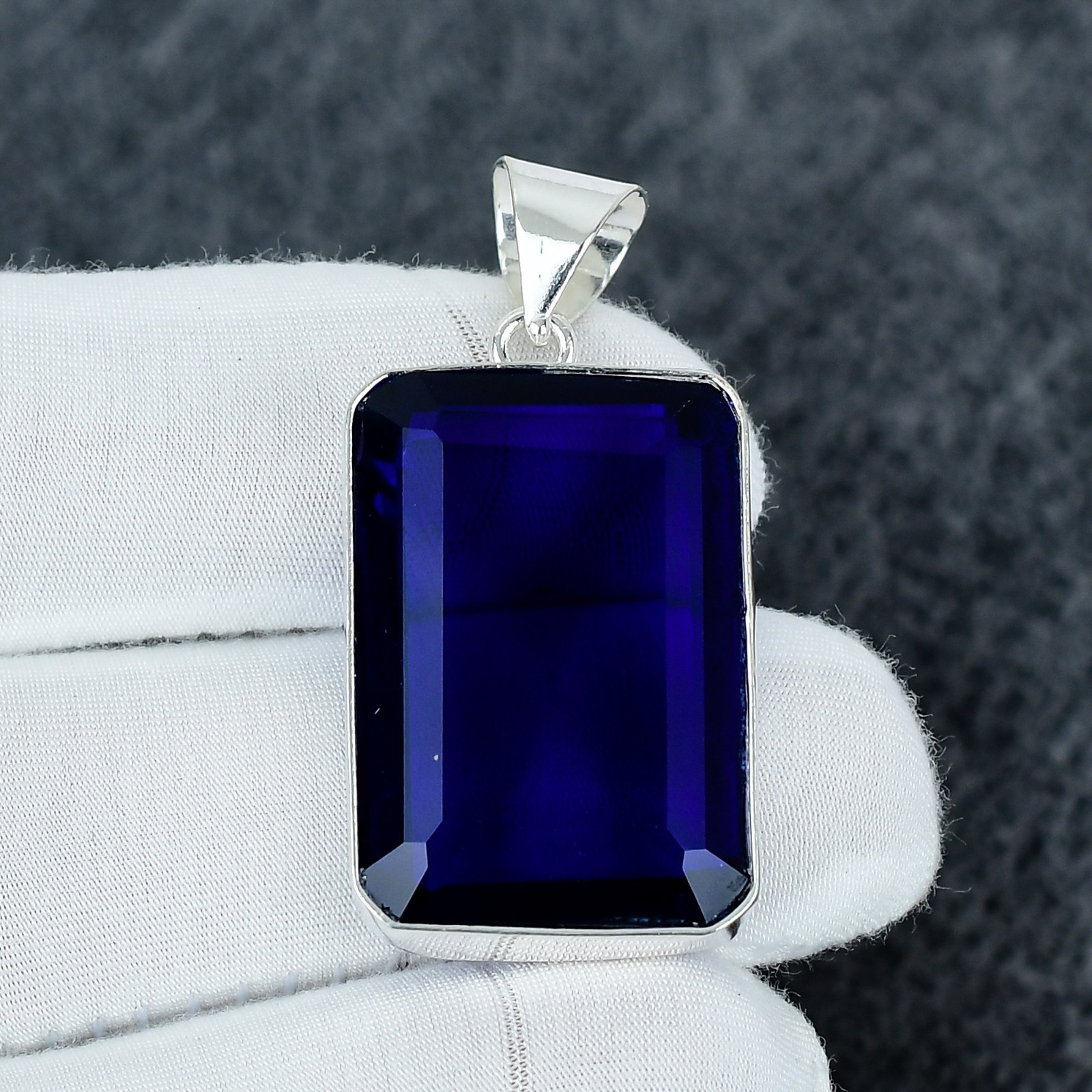 Lab Created Blue Sapphire Gemstone 925 Sterling Silver Handmade Jewelry Pendant