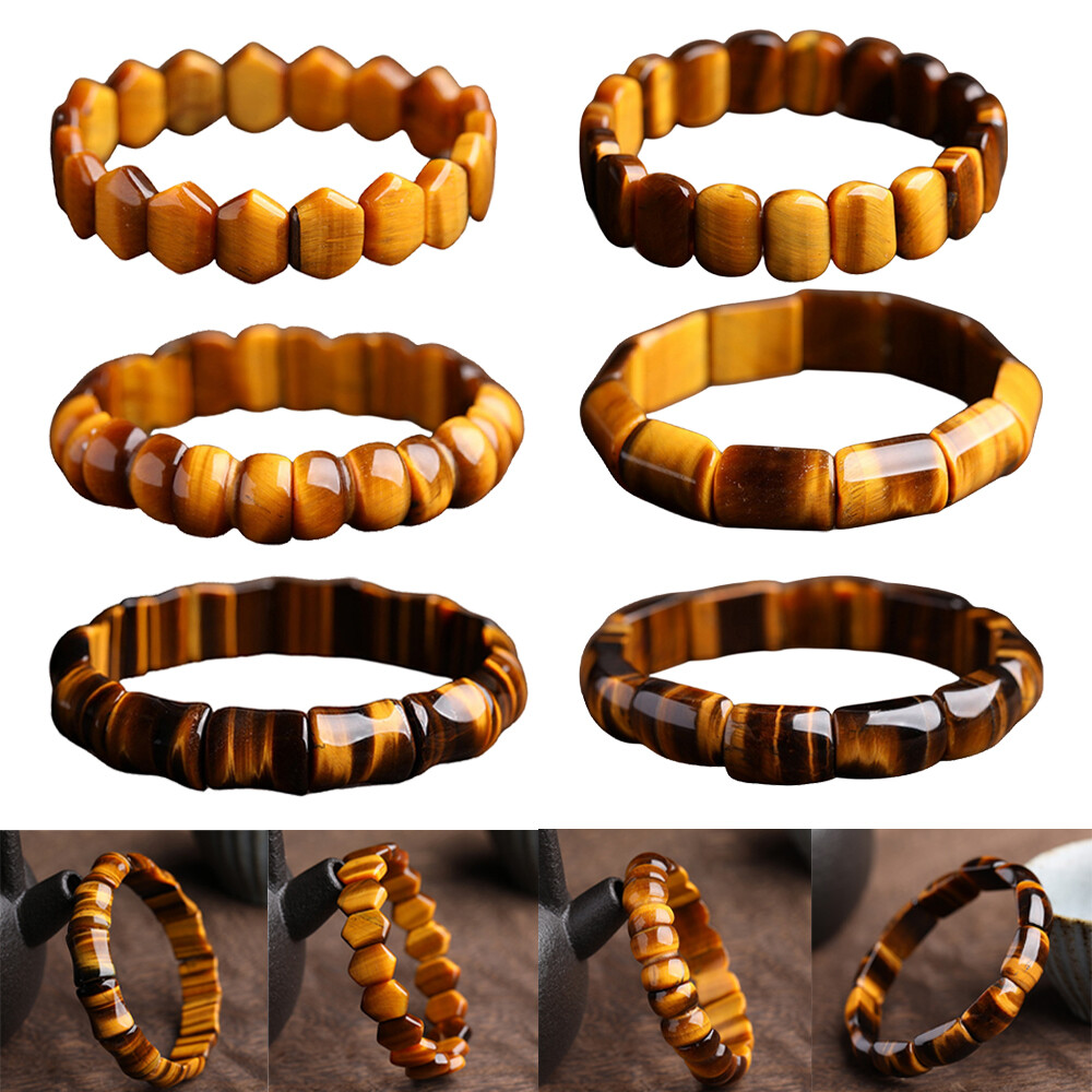 Multiple Styles Natural Yellow Tiger’s Eye Gemstone Elastic Bracelet Bangle 7.5″