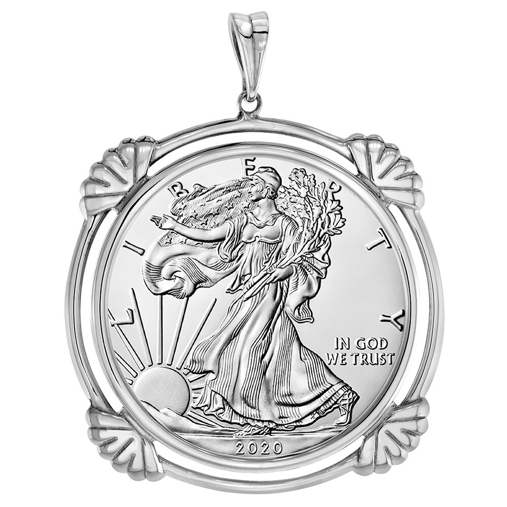 925 Sterling Silver 1 oz Silver Round Coin Bezel Clamshell Edge 41mm Prong Back