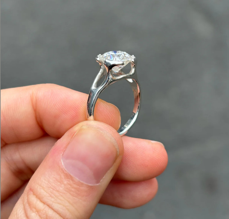 8.5mm Stone 1mm Border Width 3mm Around Ring 925 Pave Set 14K White Gold Polish