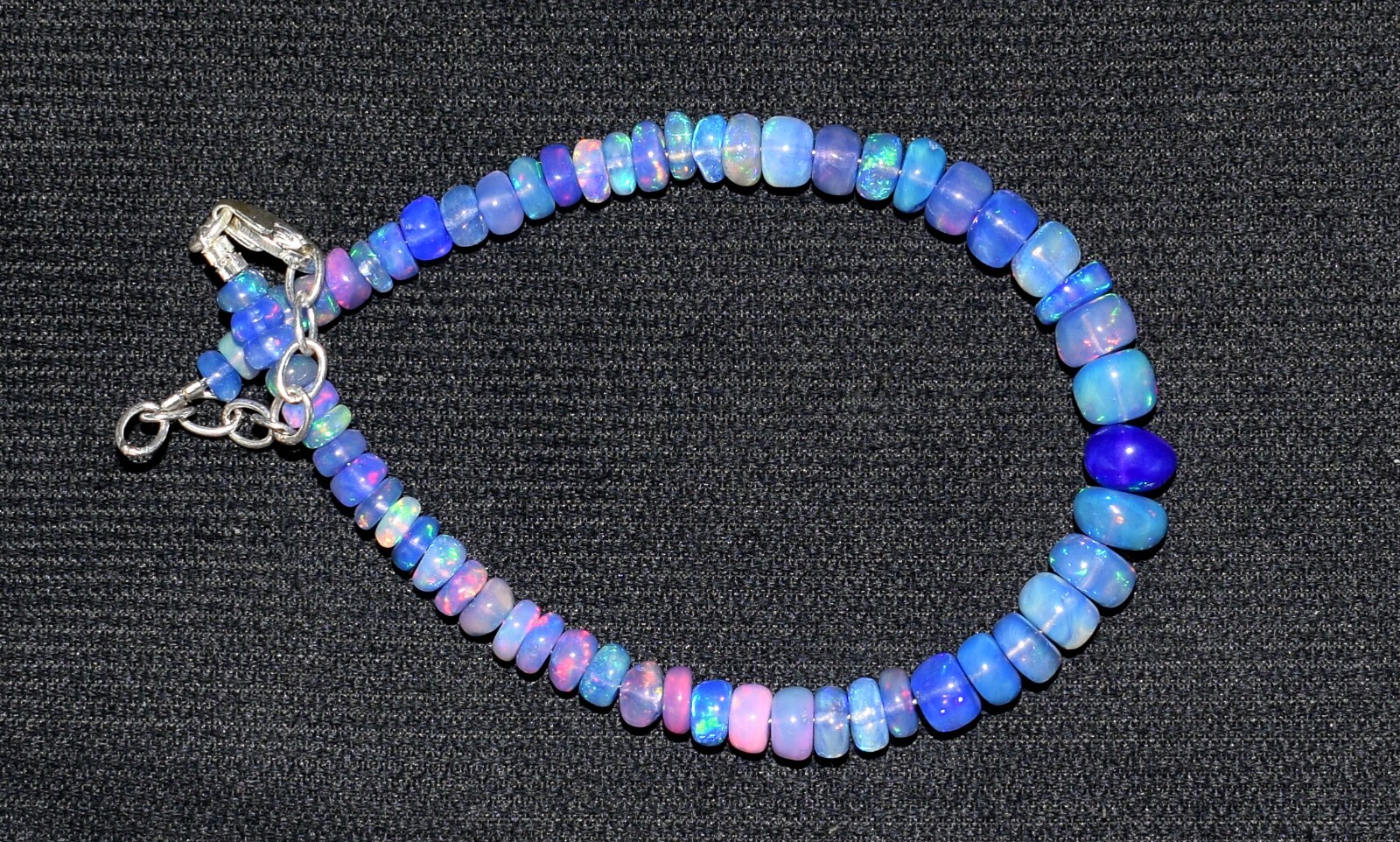 Solid 925 Sterling Silver Natural Ethiopian Opal Fire Opal Beads 7.5″Bracelet
