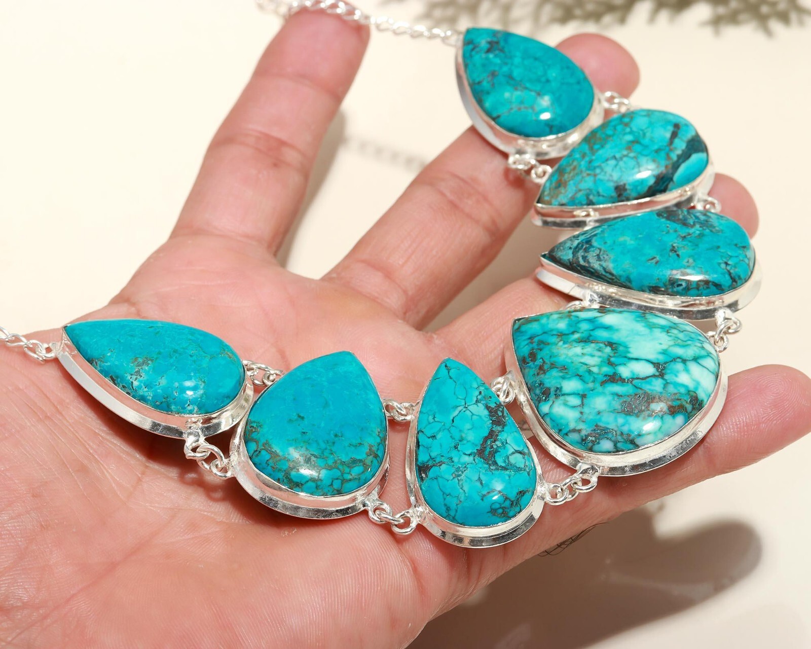 Natural Tibetan Turquoise Gemstone 925 Sterling Silver Necklace Jewelry For Her