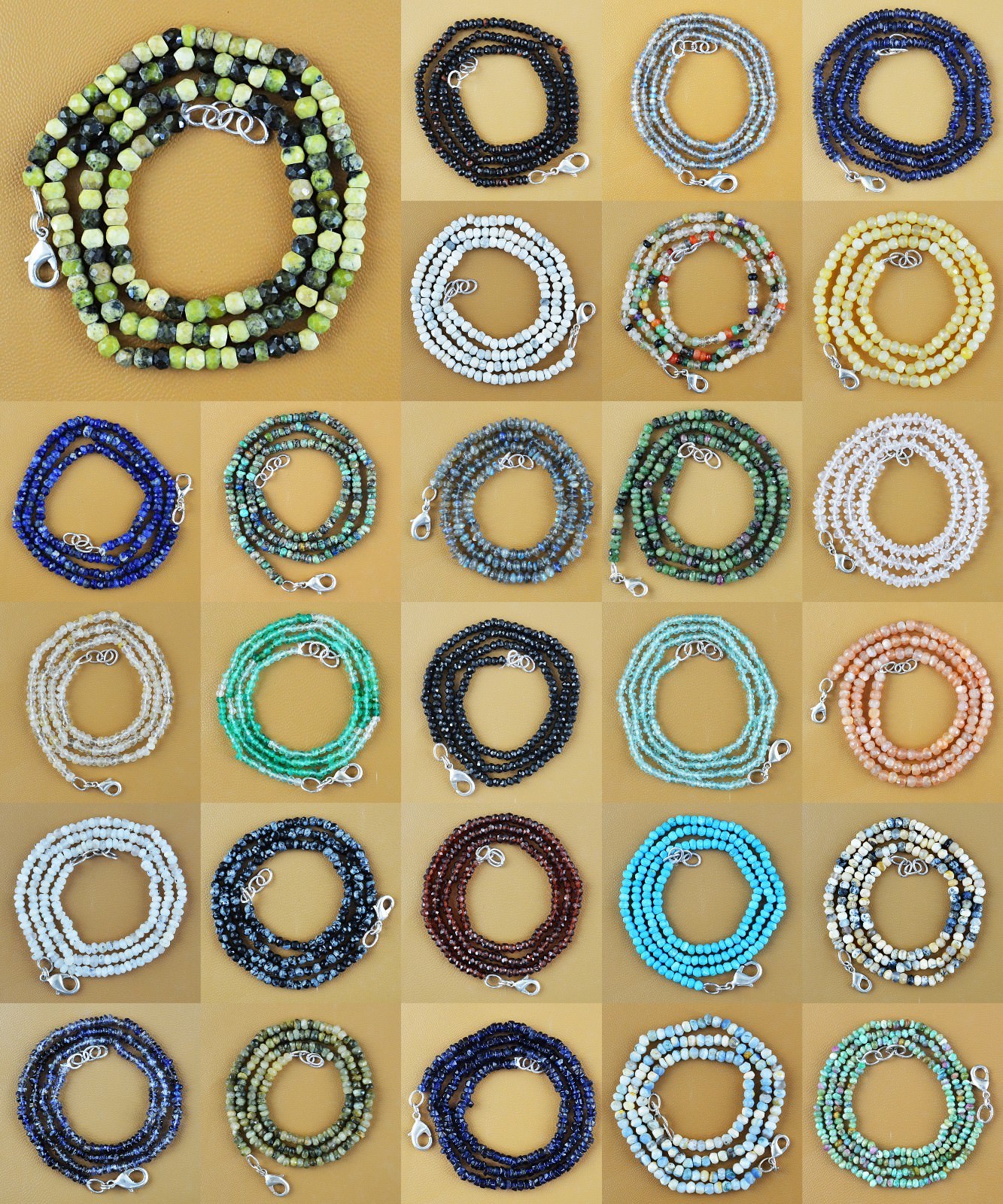 Natural Tanzanite Opal Emerald Moonstone Lace Agate Round Faceted Beads Necklace