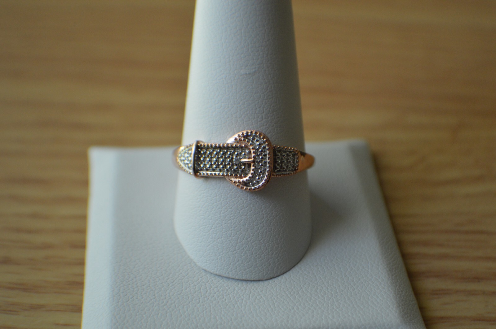 0.003ct Diamond Accent Buckle Ring 14k RG & Rhodium over Sterling Silver Size 11