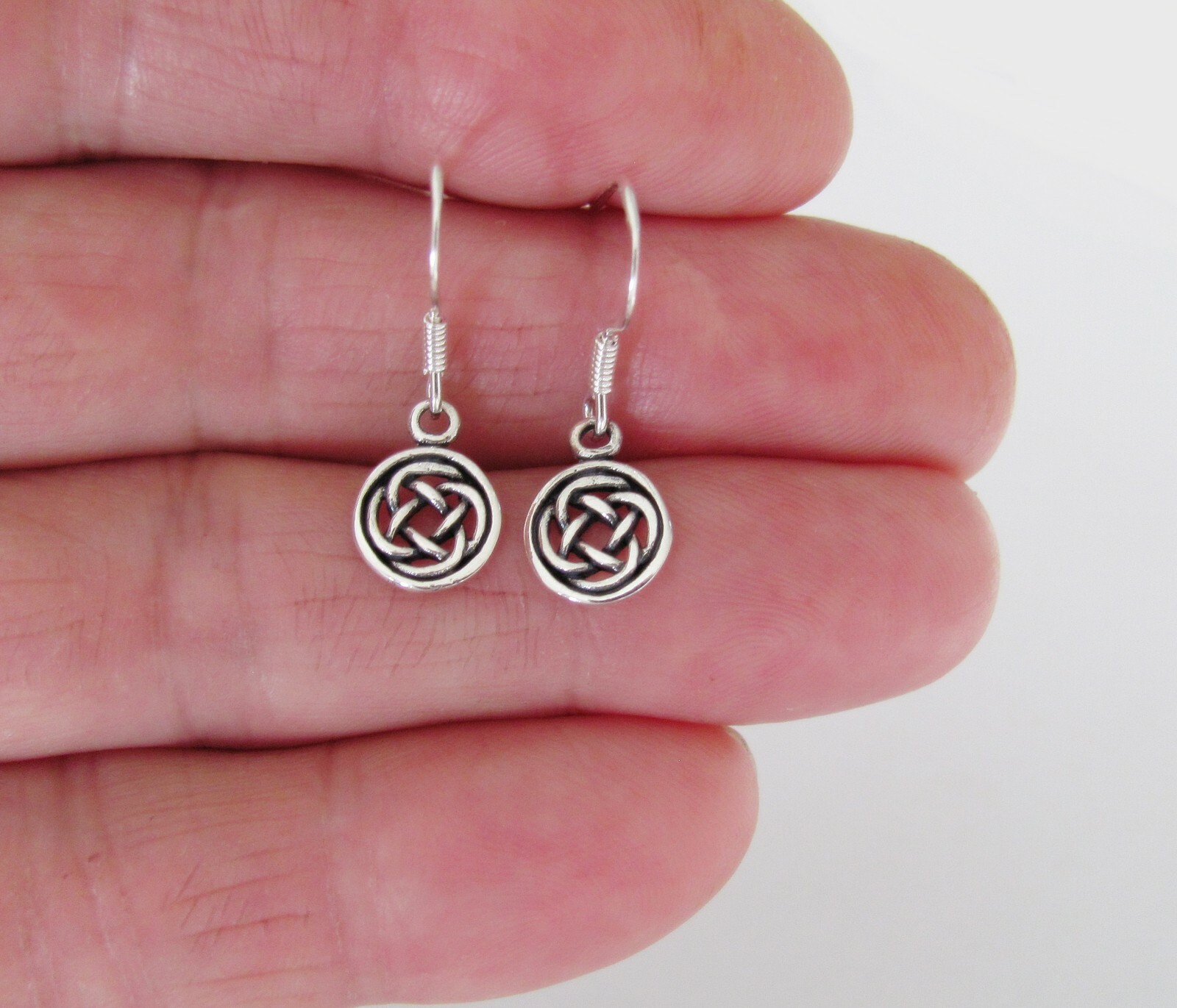 Sterling Silver 12mm round Celtic small hook earrings #4945