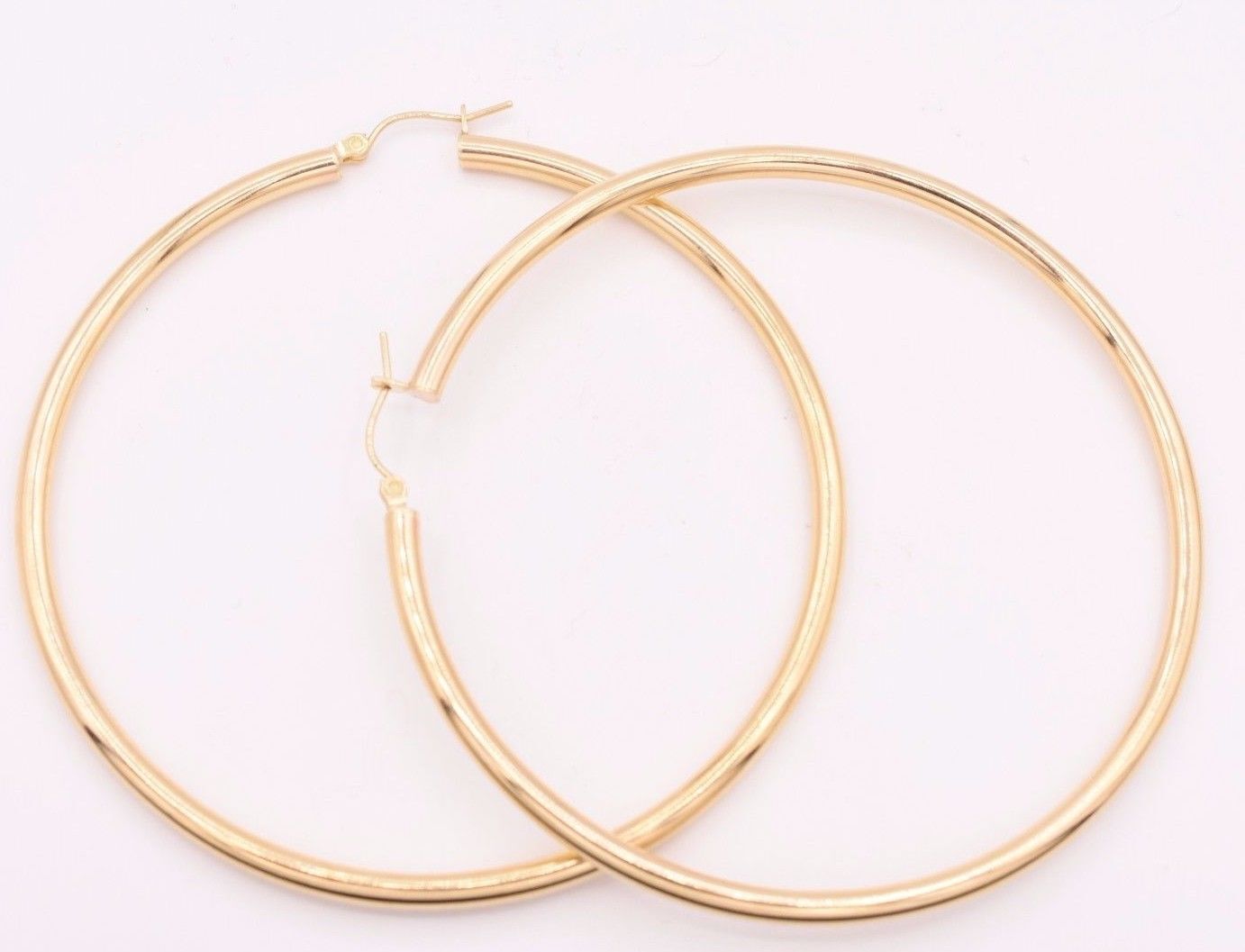 3mm X 70mm 2 3/4″ Large Plain All Shiny Hoop Earrings REAL 10K Yellow Gold 4.9gr