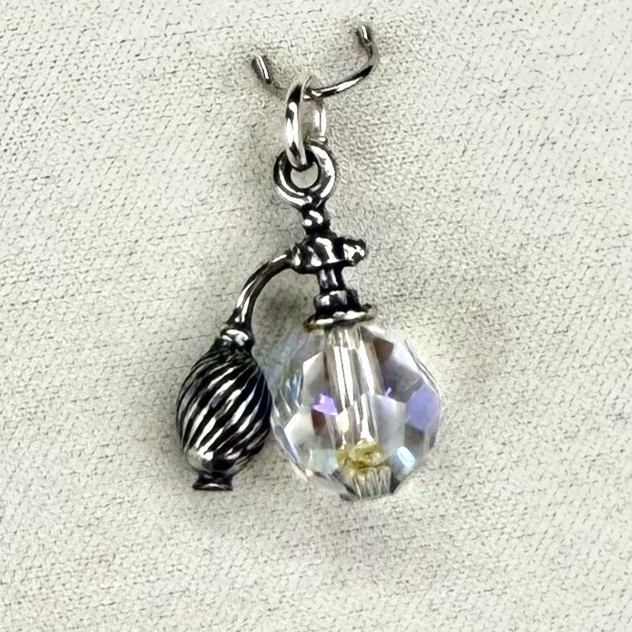Vintage Perfume Atomizer Iridescent Glass Bottle Spray 925 Sterling Silver Charm
