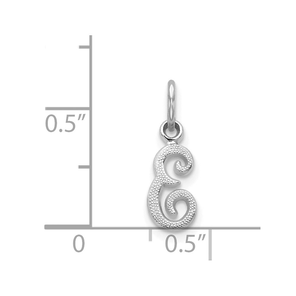 14K White Gold Casted Script Letter E Initial Charm Pendant