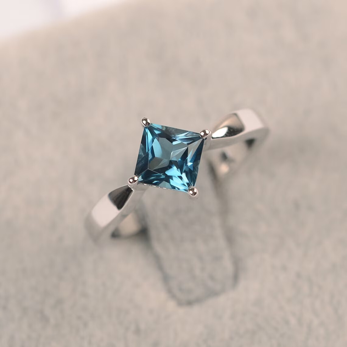 925 Sterling Silver London Blue Topaz Minimal Ring Natural Gemstone Women Ring