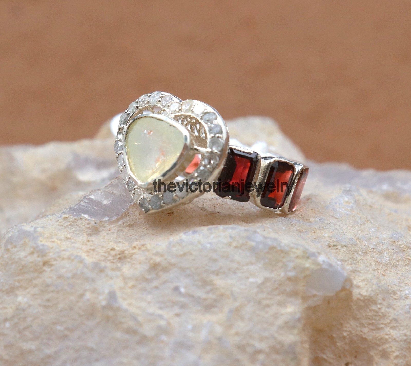 925 Sterling Silver Polki Pave Diamond Garnet Fine Jewelry Gift All Occasion