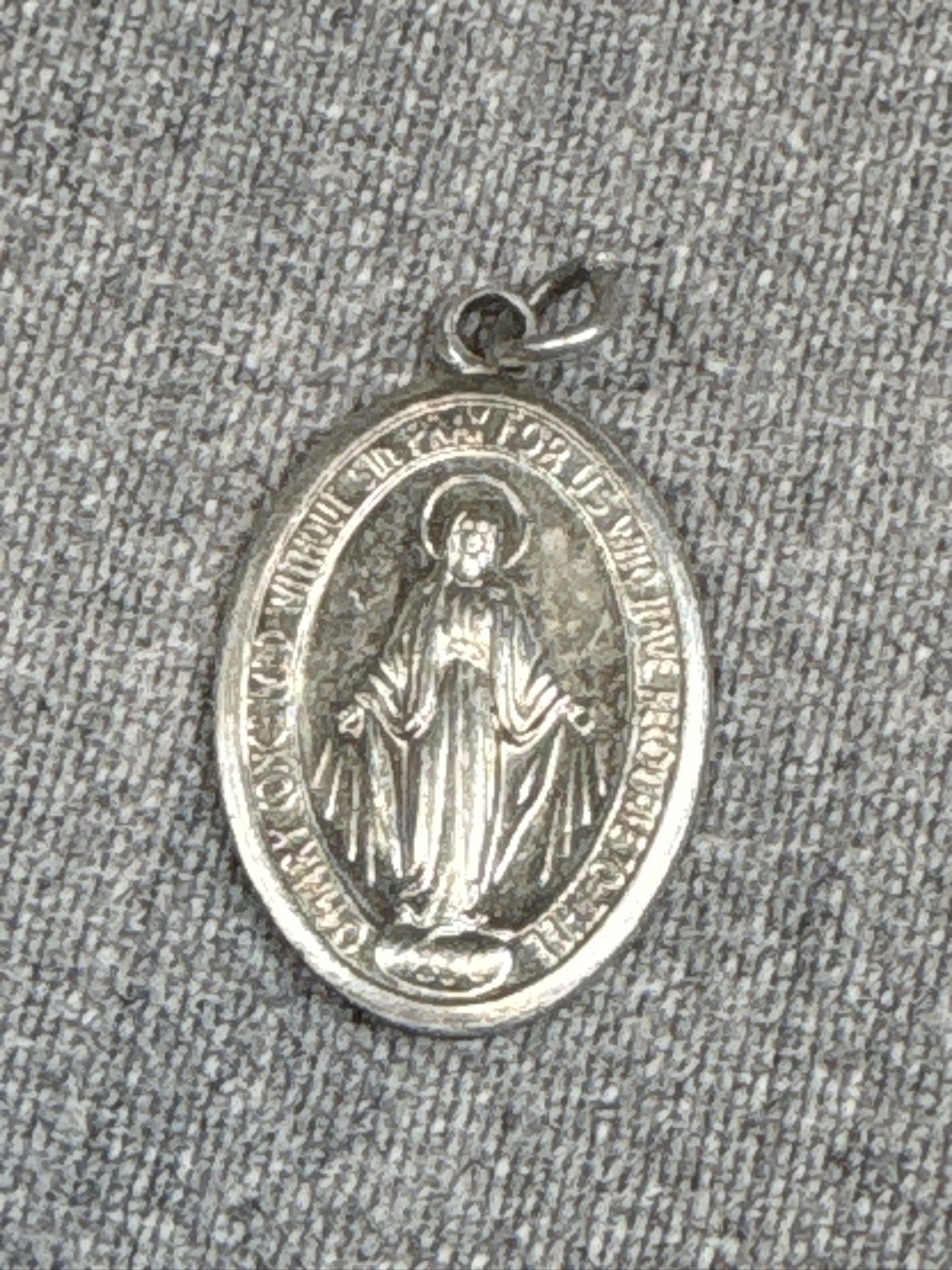 Sterling Silver 925 Miraculous Mary Oval Medal Religious Pendant