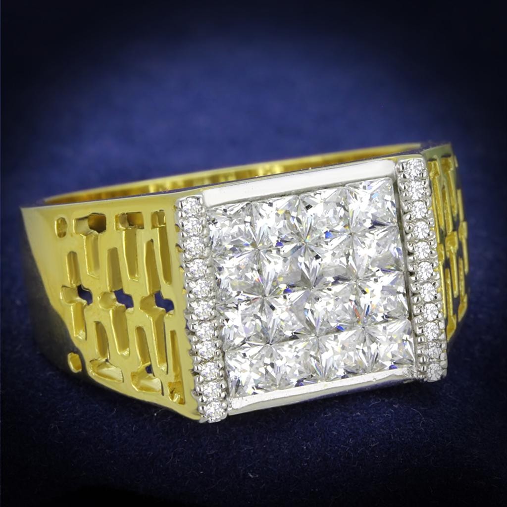 Gold+Rhodium 925 Sterling Silver Ring With AAA Grade CZ in Clear
