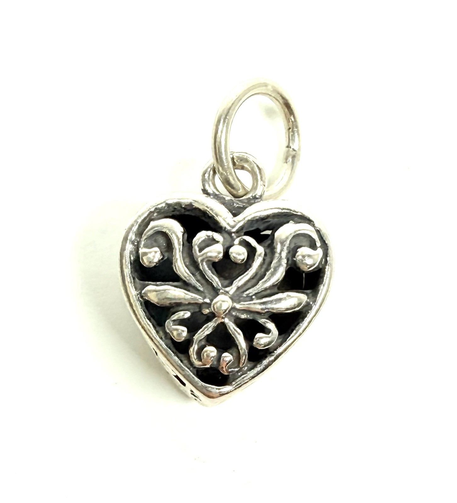 Sterling Silver Filigree Heart Charm Pendant, Reversible, 925