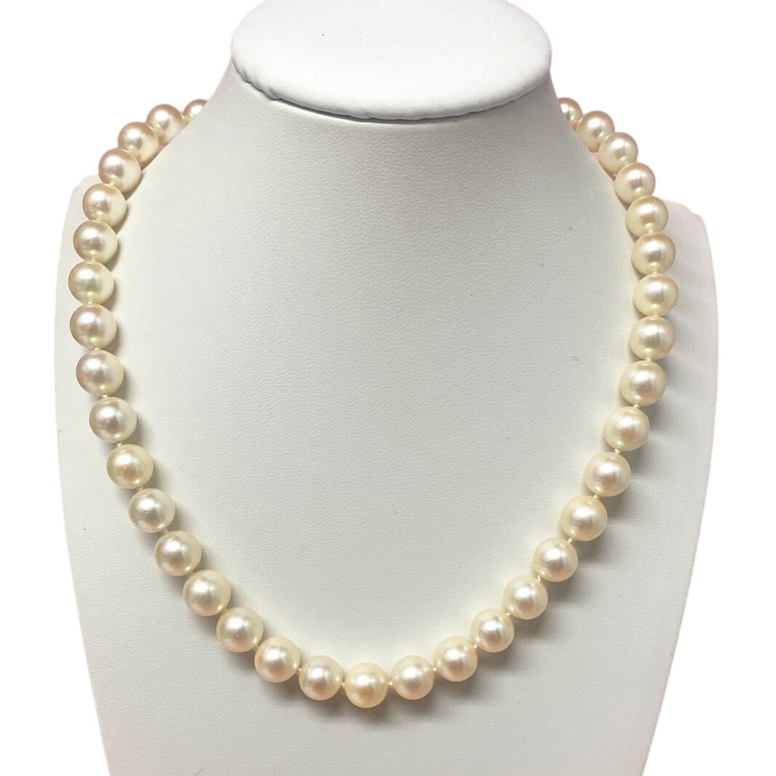 Natural White Pearl Necklace with Sterling Silver Clasp – 14 Inches