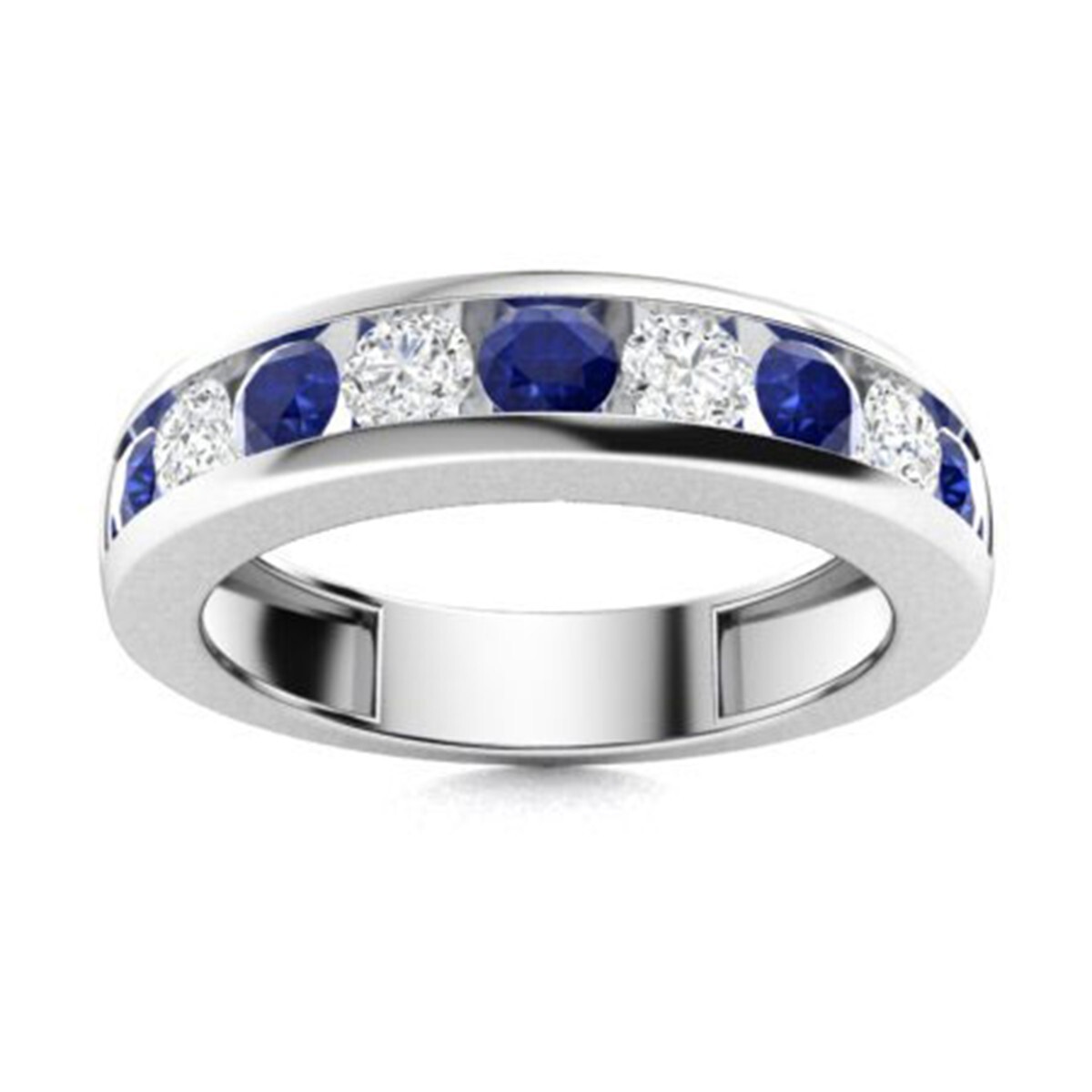 3MM Round Shape Blue Synthetic 925 Sterling Silver Half Eternity Women Ring