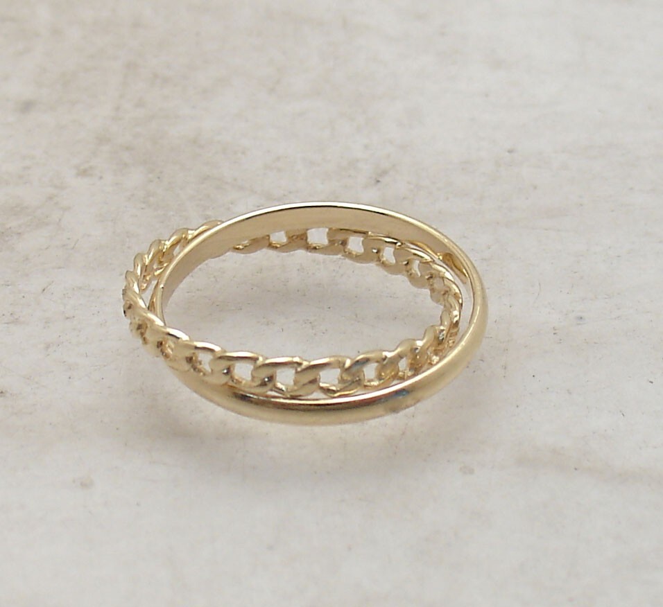 Size 8 Double Curb Cuban Plain Rolling Band Ring Real Solid 14K Yellow Gold