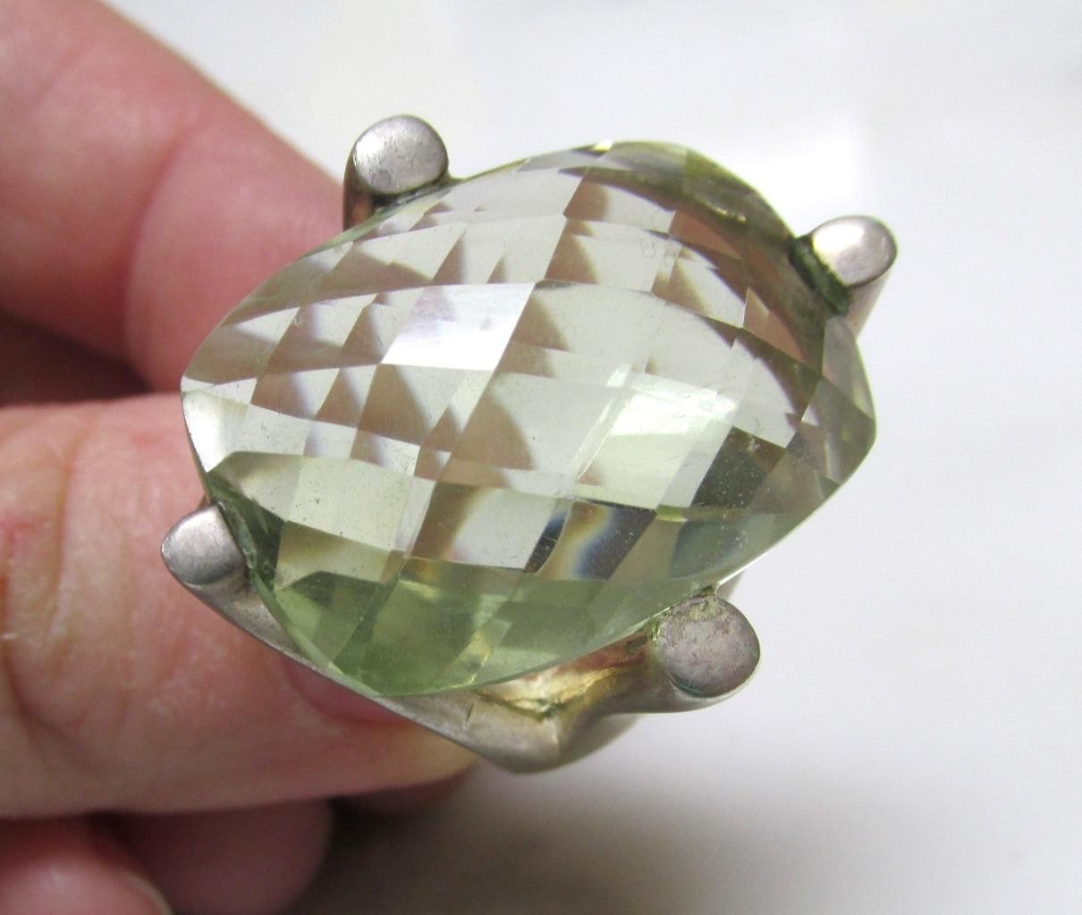 Faceted Unknown Light Green Stone Sterling Silver Ring ~ Size 7 ~ 20g ~ 7-C581