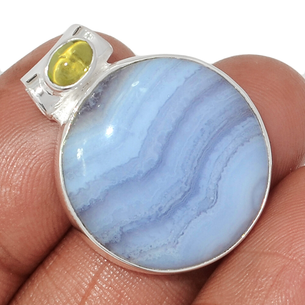 Natural Blue Lace Agate – South Africa & Peridot 925 Silver Pendant CP65278