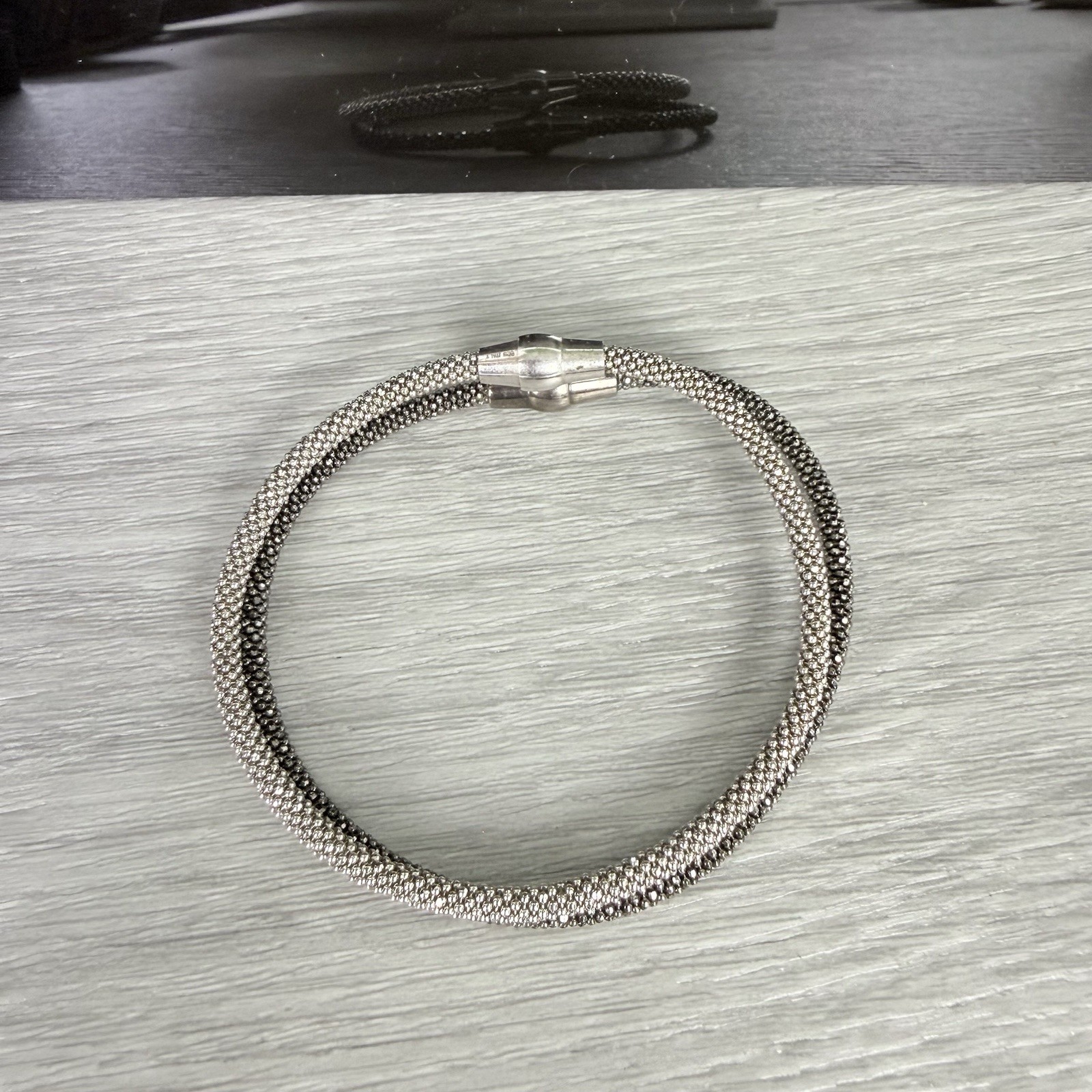 Sterling Silver 925 Popcorn Stacking Bracelet Lot Of 2 Italy Magnetic Clasp