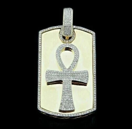 3.20Ct Round Lab Created Diamond Men’s Ankh Cross Pendant 14k Yellow Gold Plated