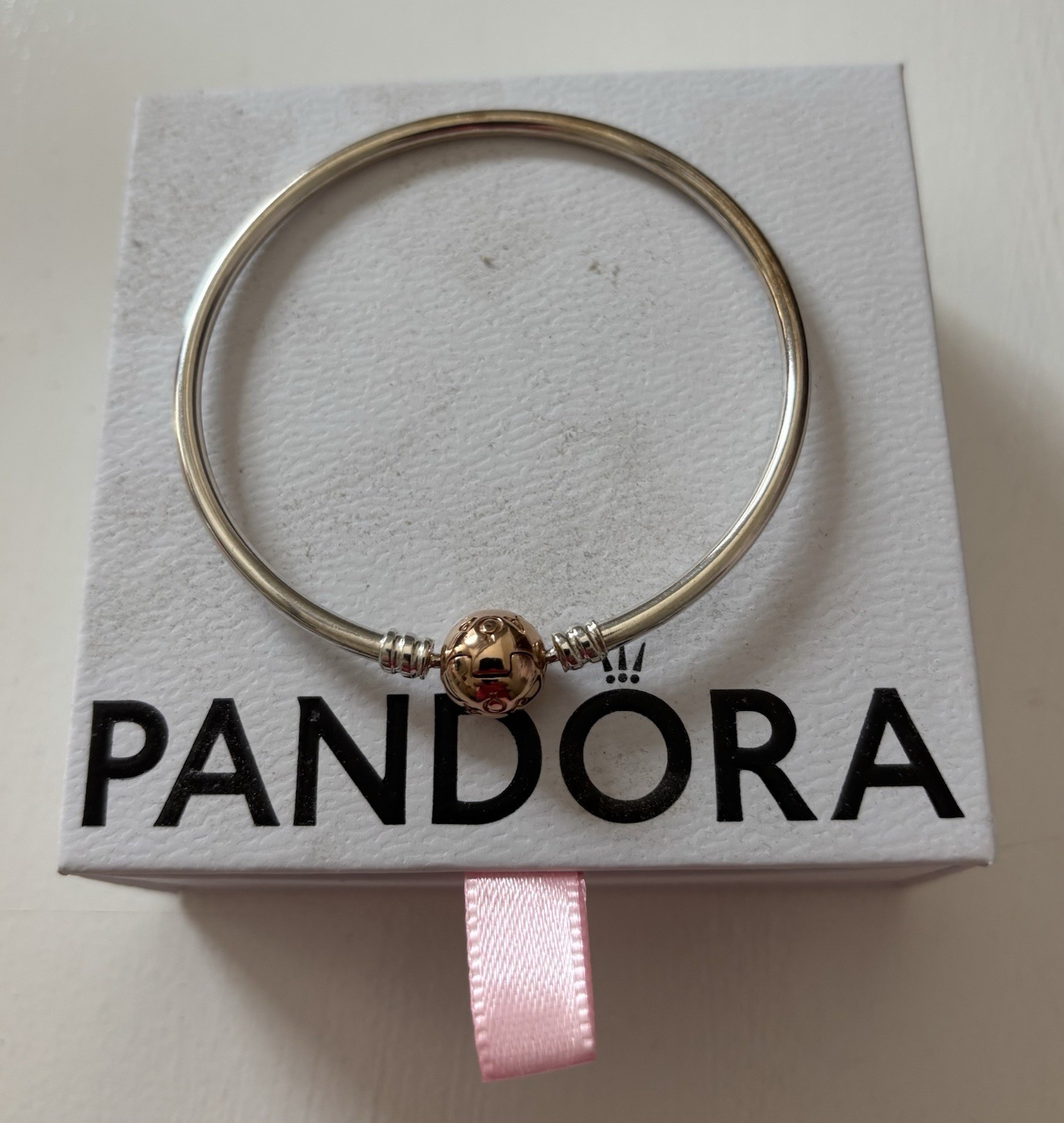 Pandora Rose Gold Ball Clasp 8 Inch Bracelet with Box Authentic
