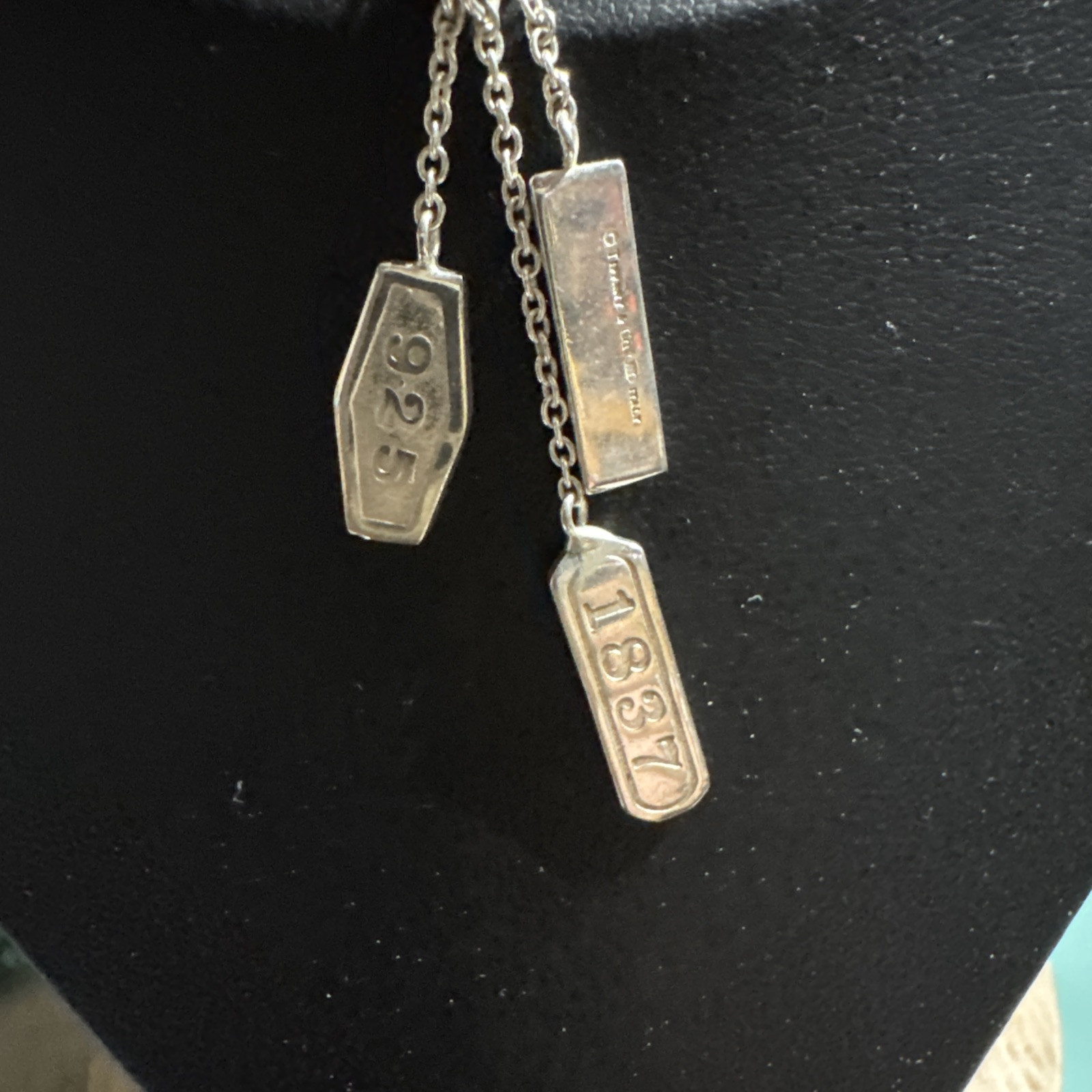 TIFFANY & CO 1837 TRIPLE 3 BAR ELEMENTS LARIAT DROP DANGLE PENDANT Set