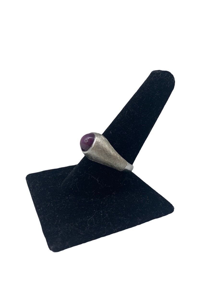 BS Round Star Ruby Asterism 14K White Gold Ring Size 10