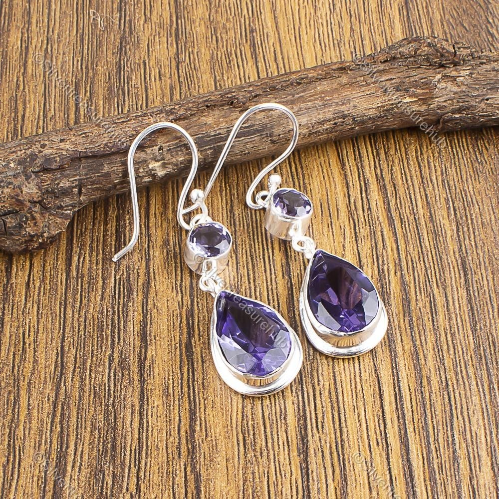 Pear Natural Iolite Sterling Silver Daughter Birthday Art Deco Unique Earrings