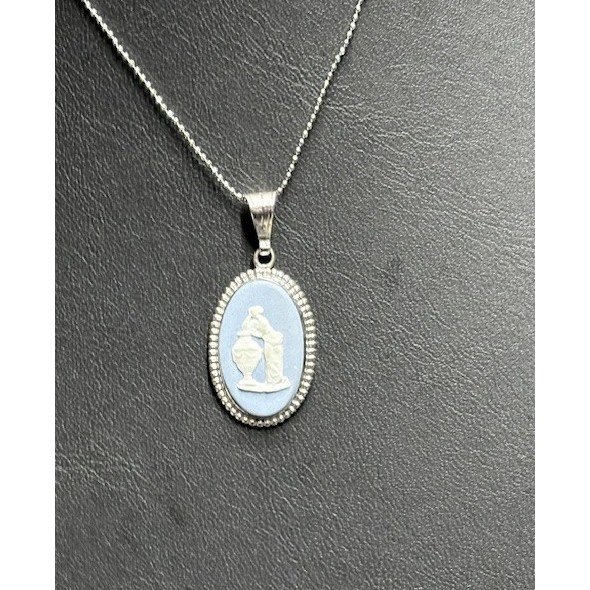 925 STERLING SILVER WEDGWOOD JASPERWARE PORTLAND VASE PENDANT NECKLACE SKY