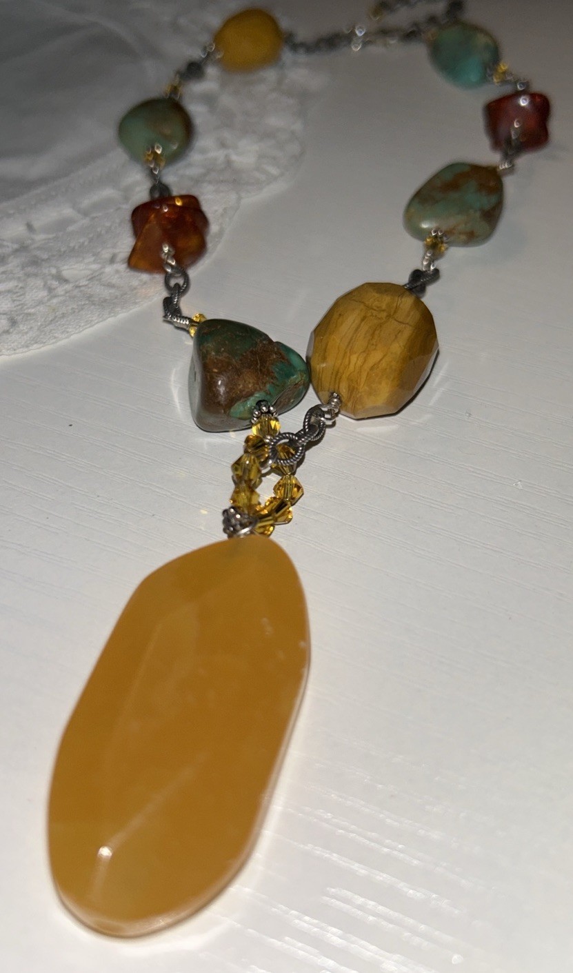 Silpada 925 Turquoise Amber Jasper Gemstone Necklace Retired 69g 18.5” Boho