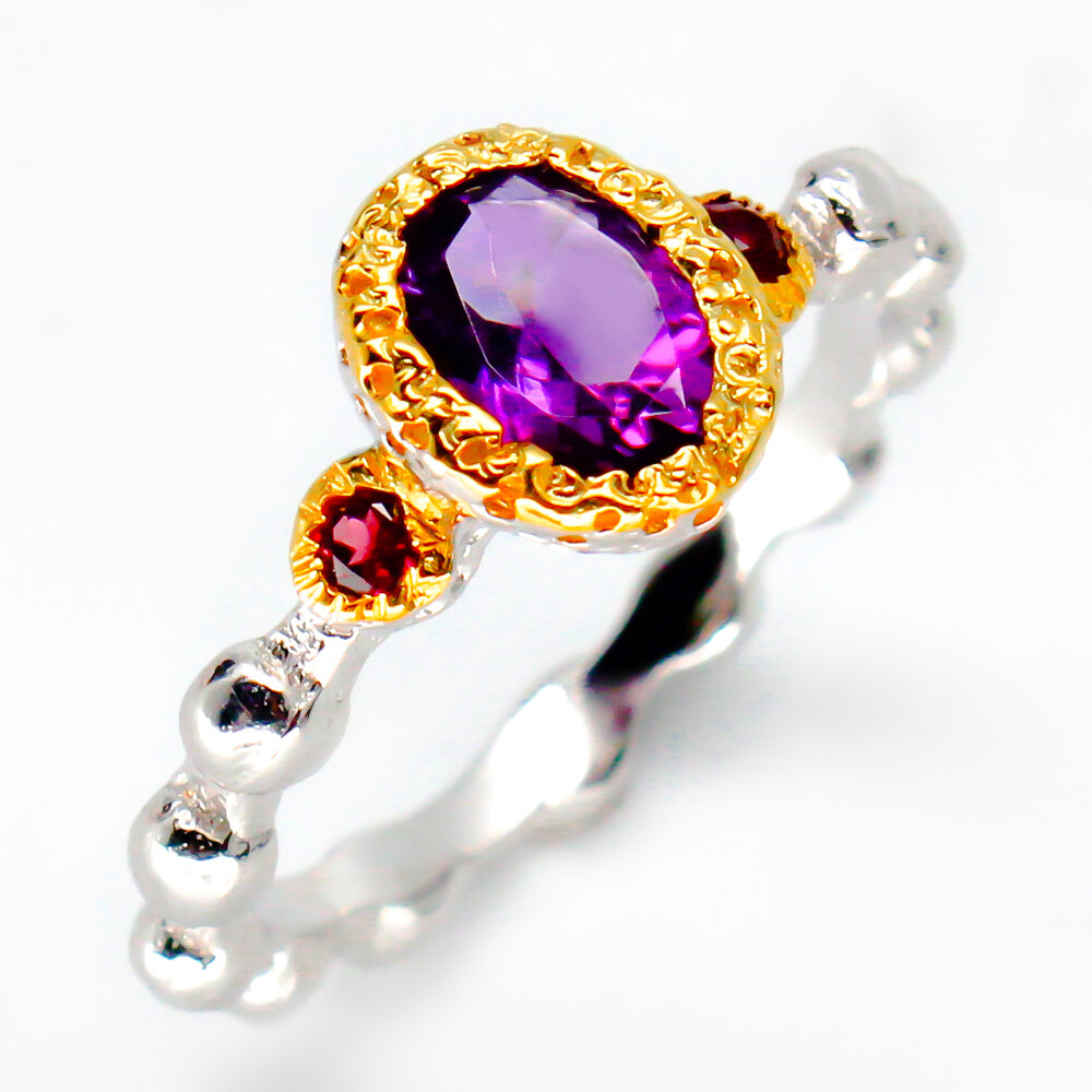 Not Enhanced Natural Amethyst Silver Ring 925 Sterling / RVS32