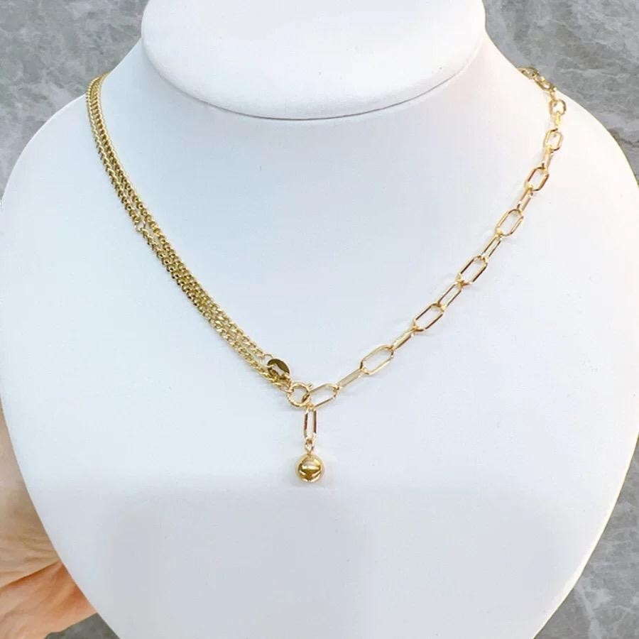 18k GOLD SIDE CHAIN SQUARE GRID design compact gold ball