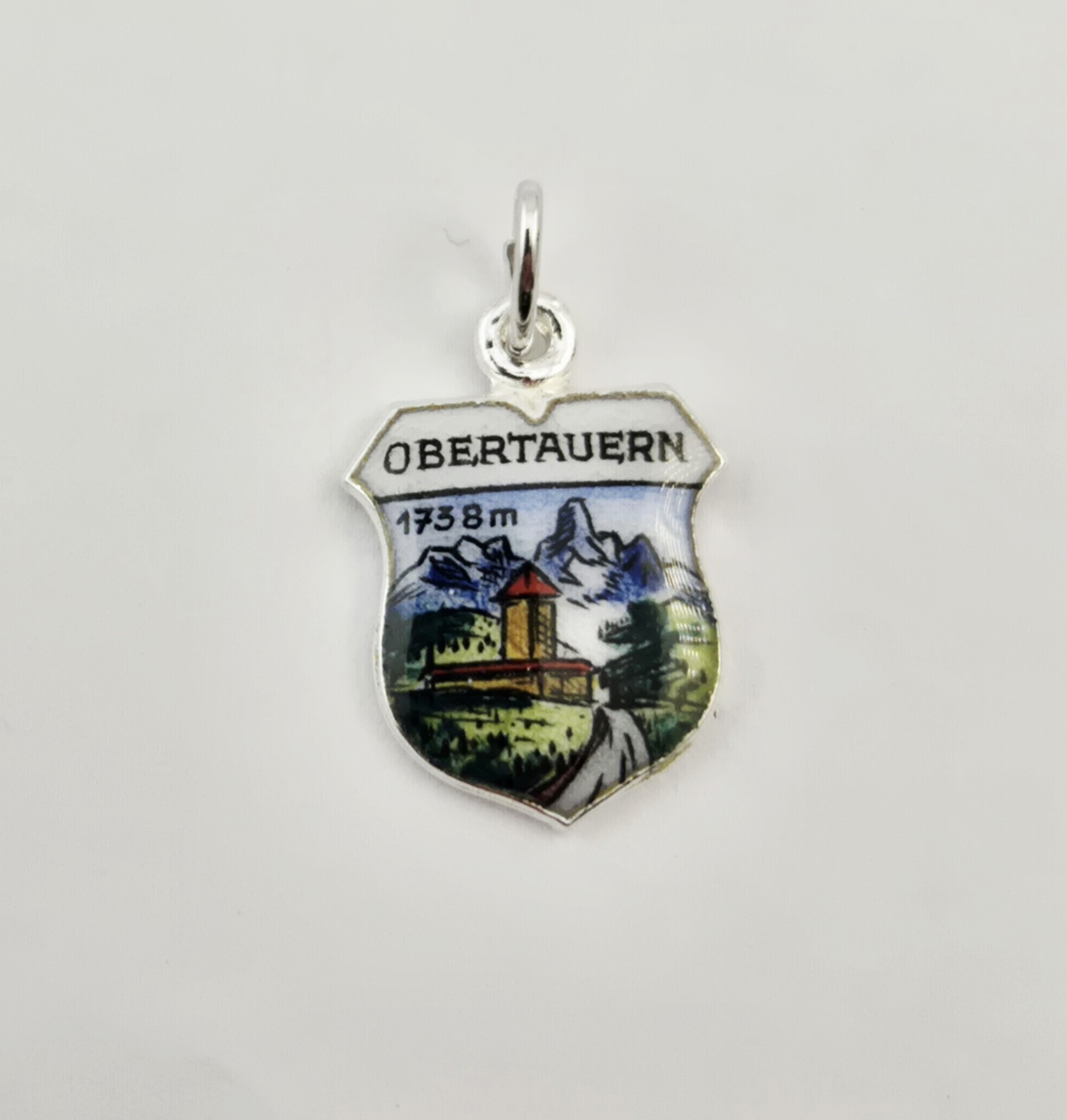 Vintage Obertauern Austria Shield Charm Pendant 900 Silver Enamel Alpine Ski 1.2