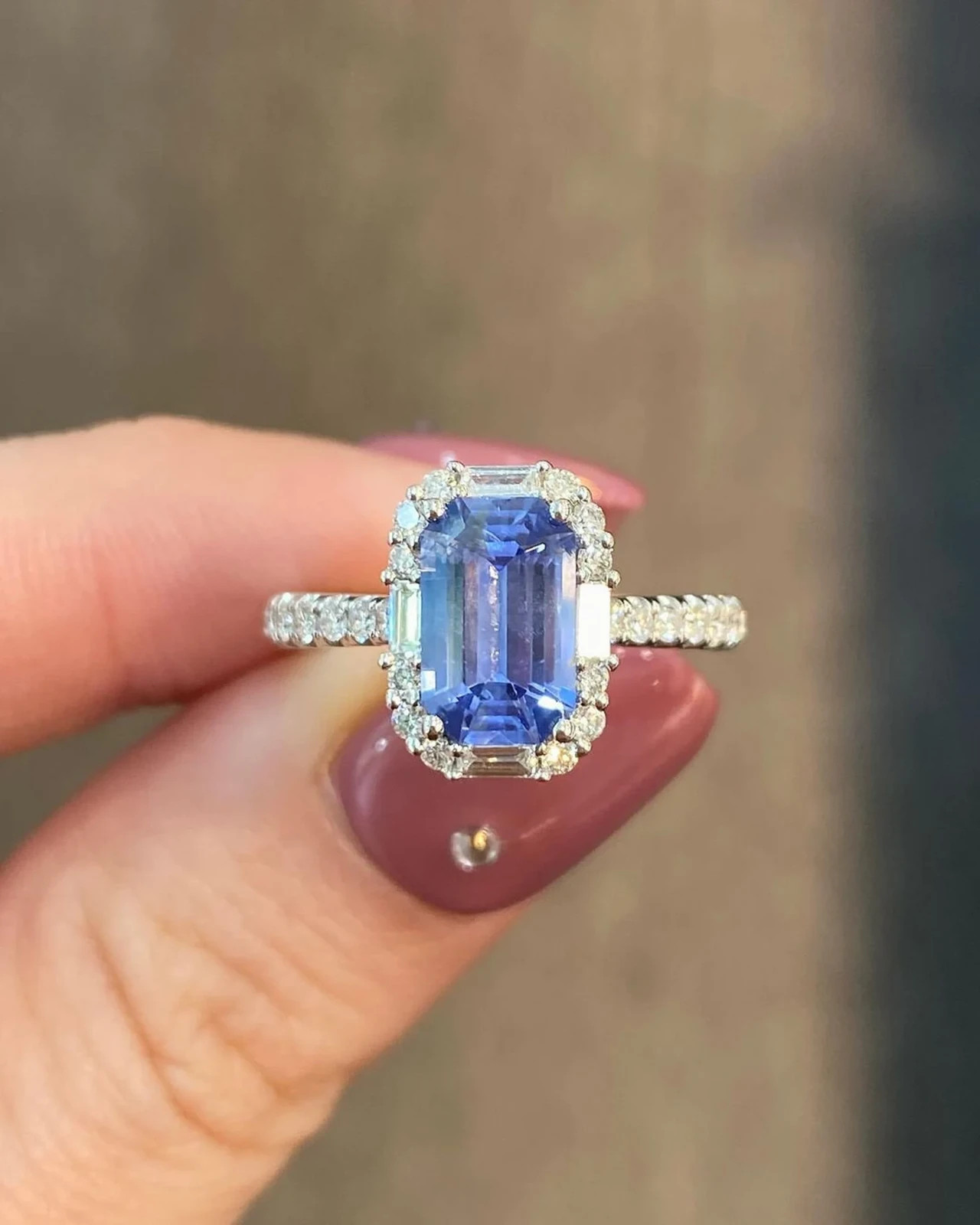 6.80 Ct Emerald Cut Natural sapphire Diamond Ring 14K White Gold Ring Size 8.5