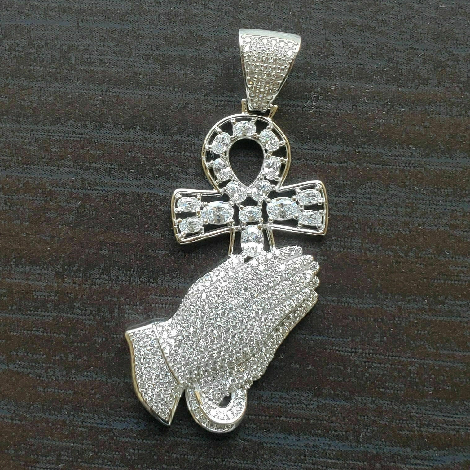 2Ct Lab Created Diamond Round Unisex Preying Hand Pendant 14K White Gold Plated