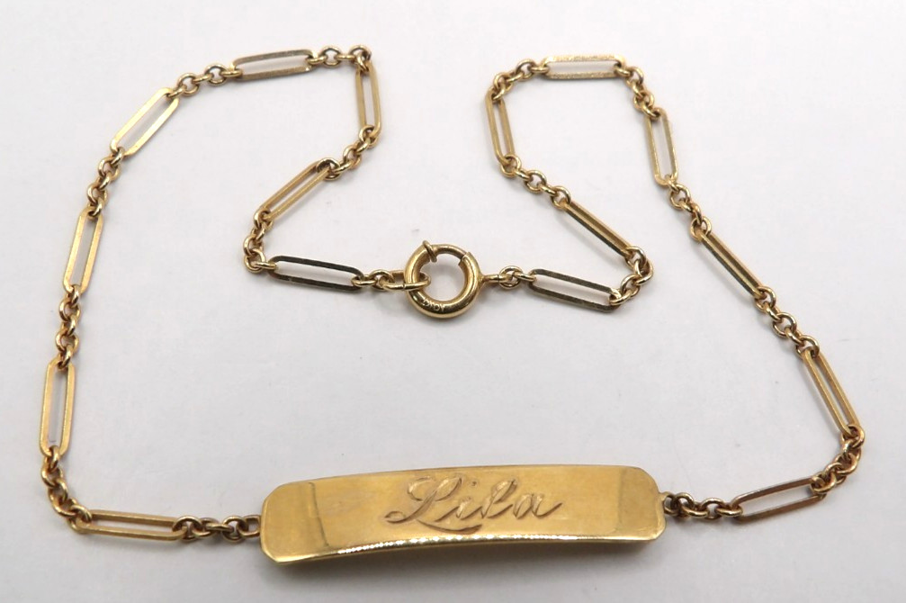 10K Solid Yellow Gold 8.75″ Figaro Link Bracelet / Anklet Monogrammed LILA 2.12g