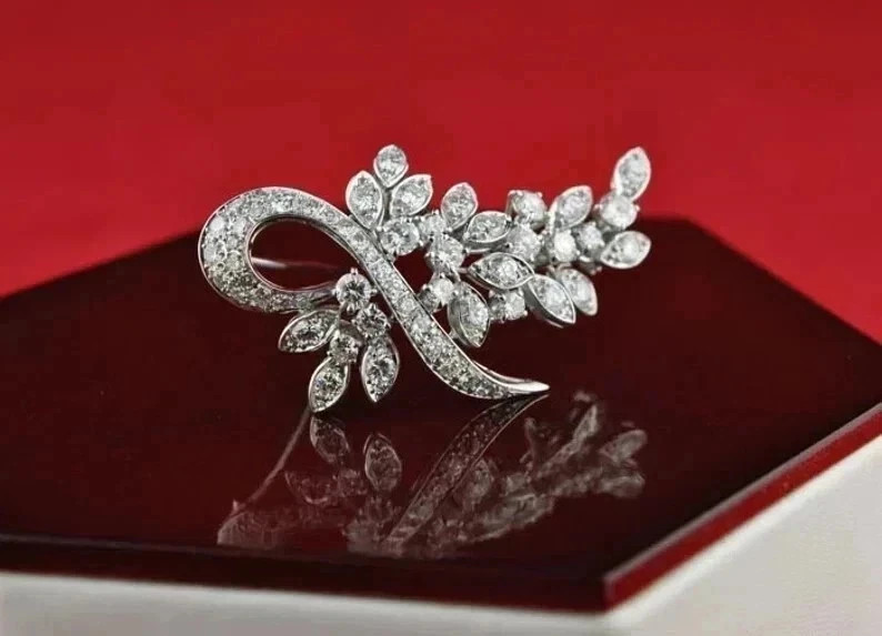 3.30CT Round Cut Lab Created Diamond Women’s Brooch Pin 14K White Gold Finish