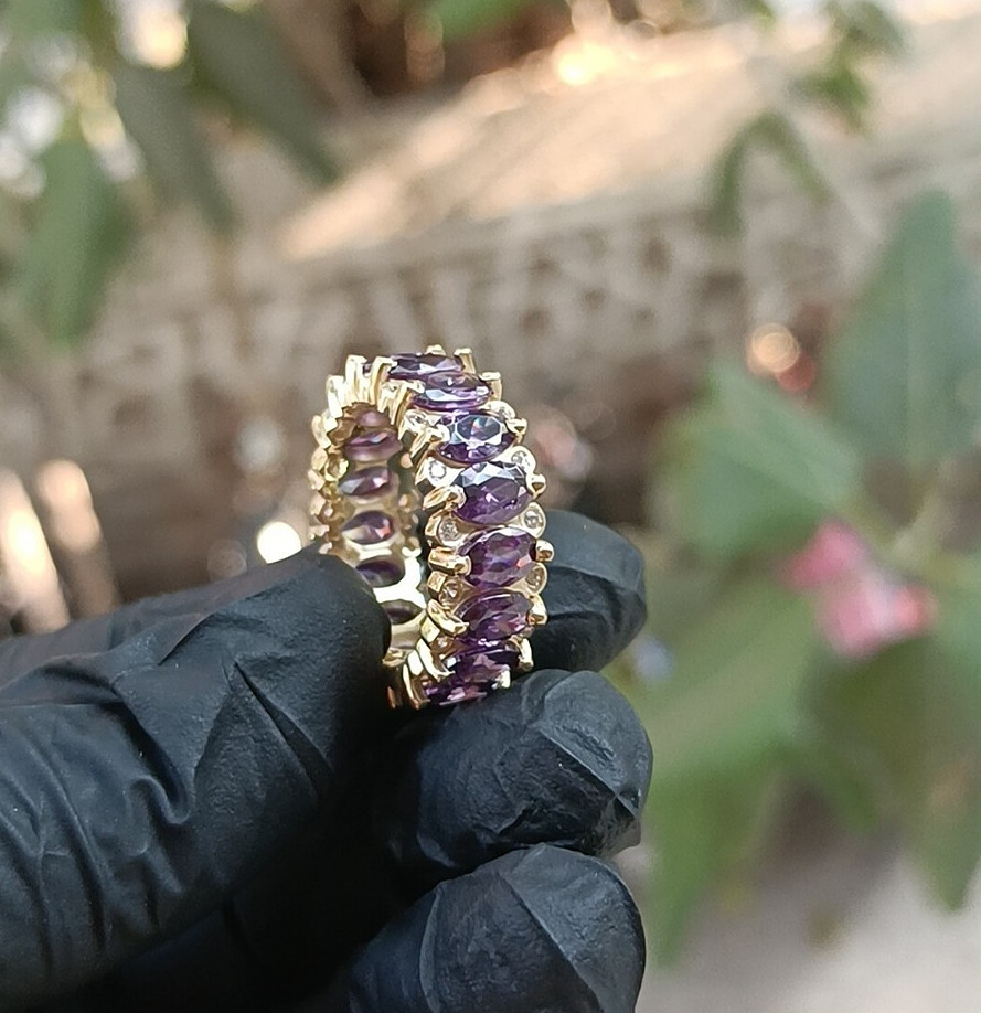 3Ct Marquise Cut Lab Created Amethyst Wedding Band Ring 14K Yellow Gold Plated