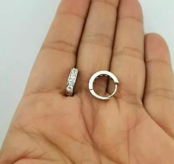 0.80Ct Lab-Created Round Diamond Cut HUGGIE Hoop Women Earring 14K White Gold Fn