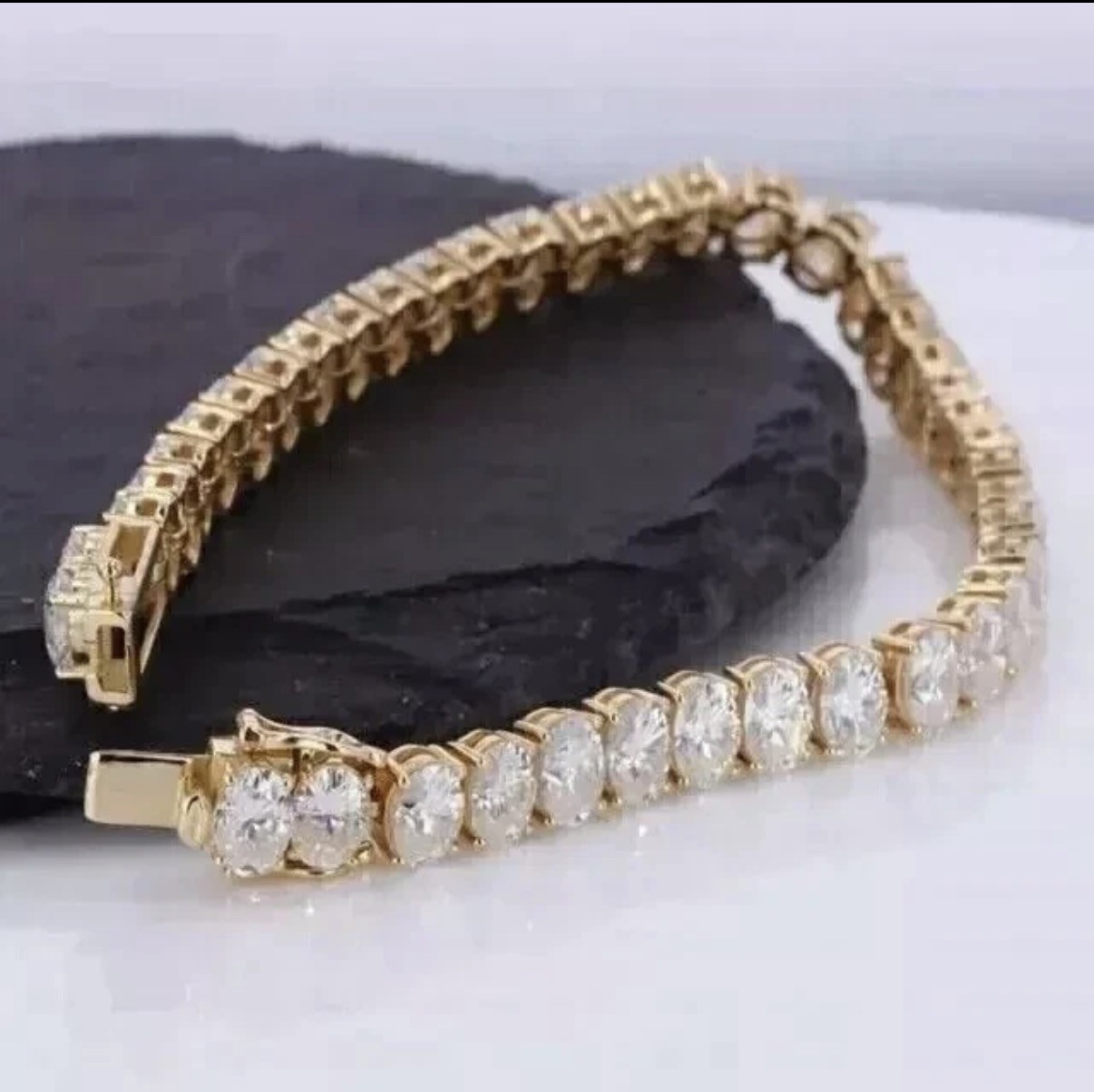 8 Ct Oval Cut Lab Created Diamond Tennis Bracelet 7″ 14k Yellow Gold Plated