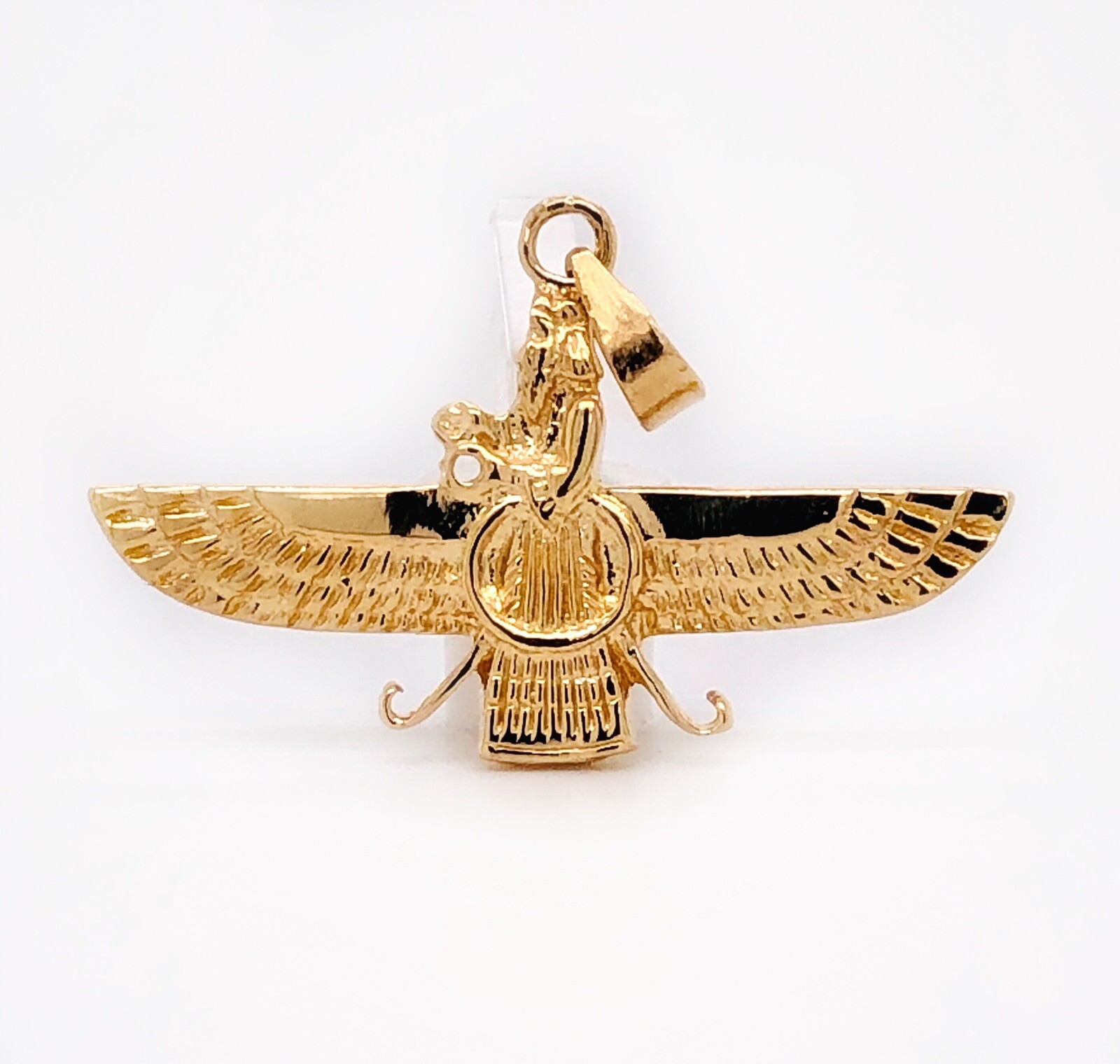18k yellow gold Farvahar Ahura Mazda Zoroastrian Achaemenid pendant 32mm