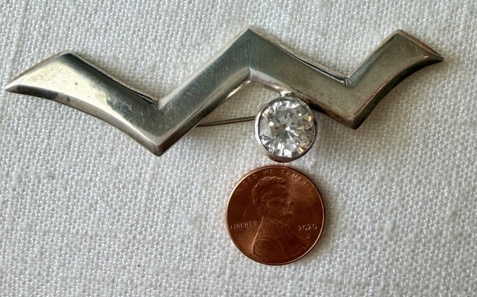 Vtg Taxco Mexico Sterling Silver Modernist Zig Zag Brooch Pin Rock Crystal TM-11
